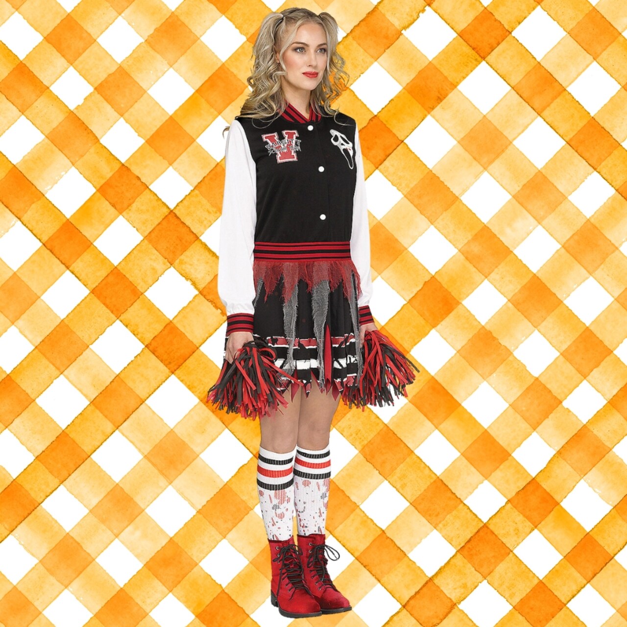 Adult Scream for the Team Costume Halloween Cheerleader Dress Varsity Jacket Skirt Ghost Face Outfit